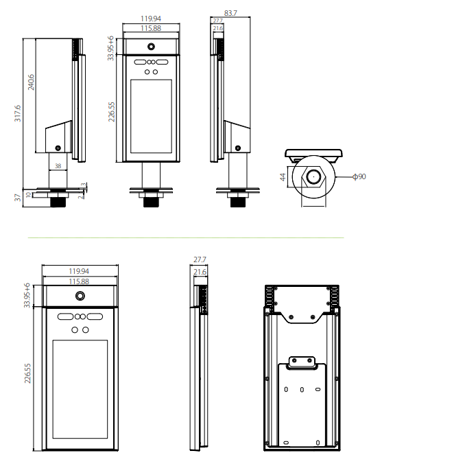 размеры zkteco revface 10ti
